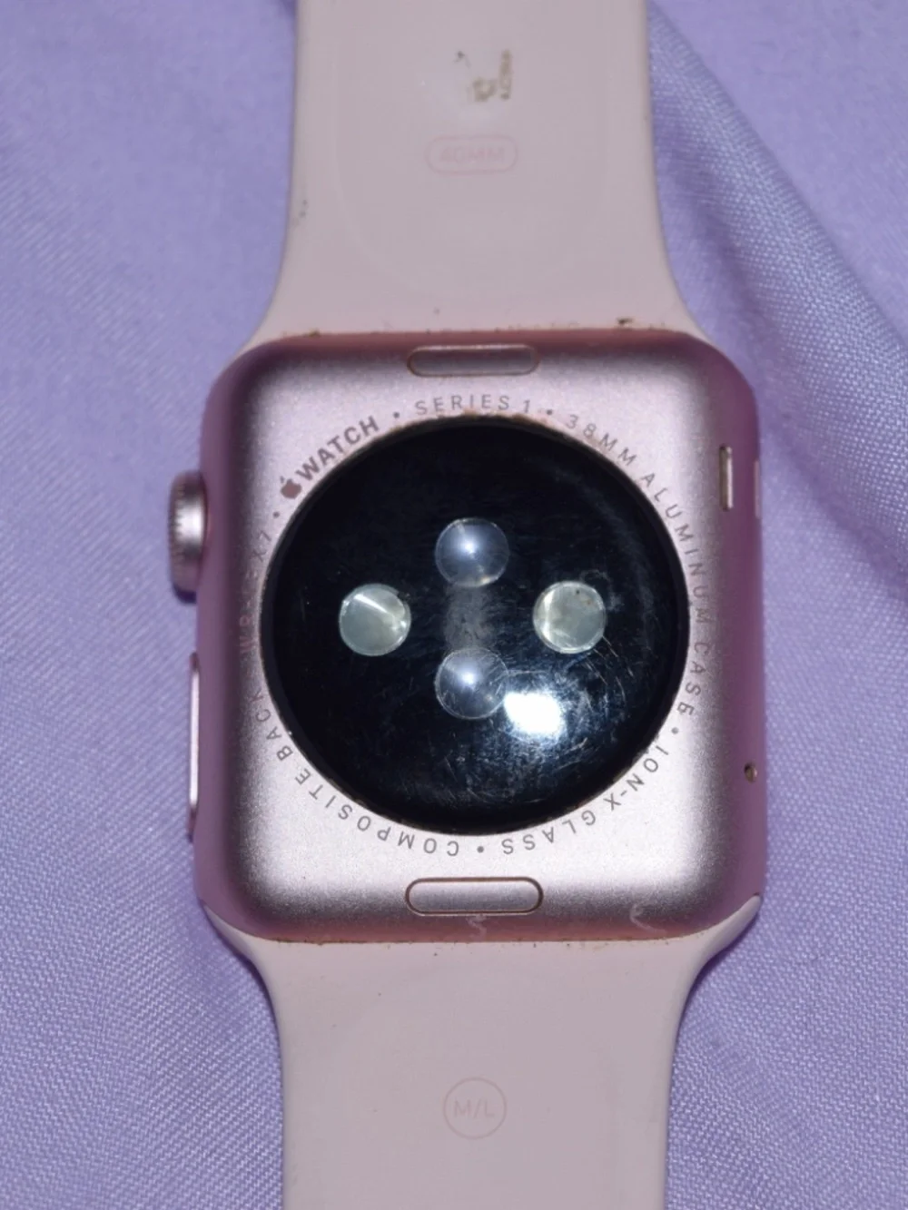 Rose Gold Apple Watch Series 1 38 MM w/ Pink Band, does not turn on
